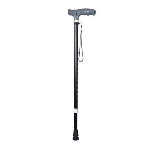 Bâton de marche réglable en alliage d'aluminium avec lumière, canne magnétique, randonnée en plein air, léger, pointe en caoutchouc antidérapante, noir - Product Image 1