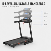 Tapis roulant pliable avec guidon réglable en hauteur sur 5 niveaux, console LED et touches rapides pour la vitesse et l'inclinaison