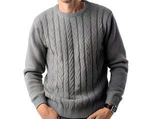 Suéter de Lana para Hombre, Color Crema, Tejido de Cable, Manga Larga, Color Sólido, Invierno, Corte Regular, Tejido Grueso 2027 - Product Image 2