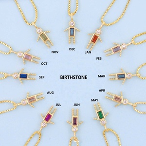 18K chapado en oro CZ Pave bebé piedra natal niños 12 meses niñas niños dijes colgante collar de cadena - Product Image 3