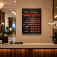 Affichage des taux de change des devises internationales pour 8 pays avec message de bienvenue rouge, heure et date pour hôtel international Font Dest