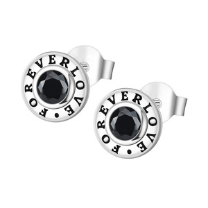 Pendientes de latón blanco con logo FOREVER LOVE y piedras preciosas, un regalo perfecto para el día a día o para fiestas para chicas. - Product Image 3