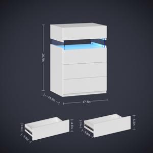 Nightstand With Led Lights 4 <b>Drawers</b> Modern Style White Bedside Table - Product Image 3
