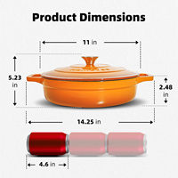 Panci Casserole Oven Belanda 4QT dari Besi Cor Berlapis Enamel 28cm Anti Lengket dengan Tutup & Pegangan, Sudah Di-pre-seasoning, Aman untuk Oven
