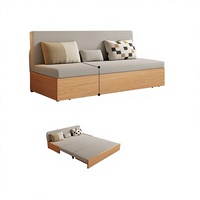Sofá Cama Moderno XHA de Madera de Caoba Sólida con Funciones Ajustables, Plegables y Extensibles para Sentarse/Reclinarse, Ideal para Salas de Estar Pequeñas
