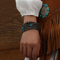 5 pièces/ensemble Navajo perle rétro Style occidental Turquoise perlé brossé Bracelet extensible Turquoise et (Faux) Navajo Bracelet pile