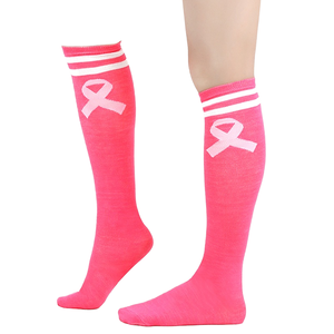 Calcetines hasta la <span class=keywords><strong>rodilla</strong></span> a rayas con cinta rosa para mujer al por mayor calcetines largos de fútbol para la temporada de primavera - Product Image 1