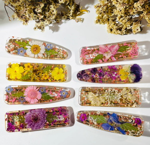 Echte Geburtsblumen-Haarspange aus Harz, Florale Fairycore-Haarnadel, Handgefertigte Trockenblumen-Haarklammern, Natürliche Harz-Haarspange, Geschenk für Sie - Product Image 1