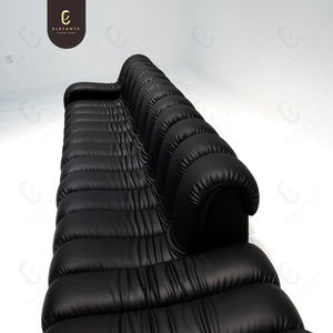 Divano Modulare Personalizzabile in Vera Pelle Nera, Design Moderno e Continuo, Combinazione a Forma di Serpente, per Arredamento Villa - Product Image 6