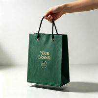 Sacs cadeaux de luxe personnalisés avec logo, en papier vert mat laminé, avec dorure à chaud, réutilisables, imperméables et écologiques