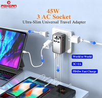 FOXCAN PD45W 3 prises AC ultra-minces tout-en-un, 1 USB-A, 3 USB-C, chargeur portable multi-ports pour les voyages d'affaires à l'étranger