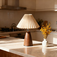 Lampe de table plissée en tissu et bois à intensité variable, alimentée par USB, lumière d'ambiance pour chambres à coucher, lampe de lecture à lumière douce pour bureaux