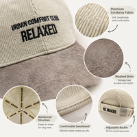 Casquette de baseball vintage en velours côtelé avec lettres brodées, respirante, protection solaire, chapeau souple pour les trajets quotidiens et le shopping en ville