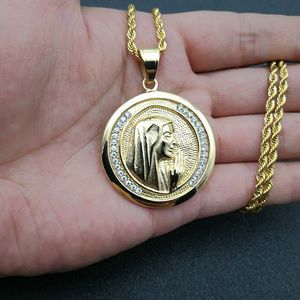 yunnique Stainless Steel Round Pendant Necklace With Rhinestones Unisex Gift Jewelry - Product Image 4
