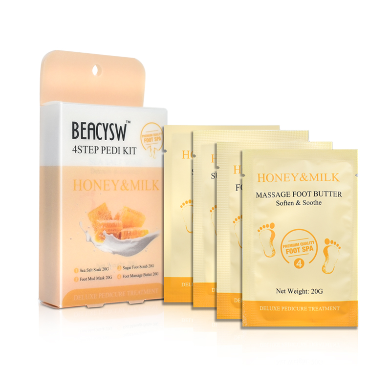 Kit de Pedicura Exfoliante de Leche, Miel y Azúcar de 4 Pasos