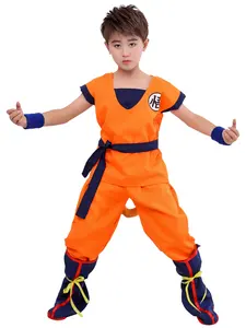 Meilleur prix enfants costumes Son Goku Gui Wu carnaval Anime Cosplay vacances Costumes queue perruque bleu or enfants habiller