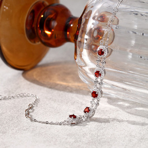 Pulsera de Cadena con Piedras Naturales Redondas de 4mm, Estilo Halo, Plata de Ley 925, Bañada en Oro Blanco, Joyería de Uso Diario para Mujer - Product Image 5