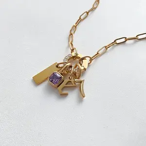 EManco Collier tendance minimaliste pour femme, avec pendentifs Triangle, Mauvais œil, Croix, Barre vierge, Lune, en acier inoxydable, chaîne à maillons, DIY, Dropshipping - Product Image 5