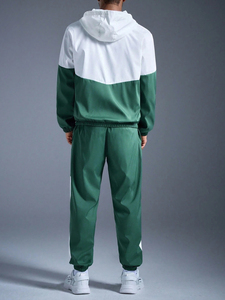 Custom <strong>Men</strong> Woven Tracksuit Color Block Hooded Windbreaker Jacket and Sweatpants Lightweight Jogging 2 Piece Set Track <strong>Suits</strong> - Product Image 2