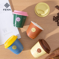 FENN Niche Design Personnalisé Céramique Café Petit Déjeuner Lait Tasse avec Couvercle En Silicone Contraste Couleur Simple Lettre Tasse Camping Voyage Tasse