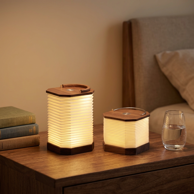 New 2026 Popular Folding Accordion Vertical Lamp Warm Soft Light Wooden LED Table Foldable Paper Standing Lamp Nordic Style
