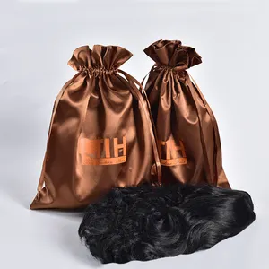 Saco de peruca de seda de luxo para cabelo humano, saco de cetim com cordão personalizado, saco para extensões de cabelo humano