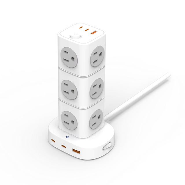 US Standard Industrial Multi Plug Extension Socket with 12 AC Outlets 2 USB-A 4 USB-C Surge Protection 15A Fire Retardant 1050J