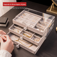 Boîte de rangement multifonctionnelle pour bijoux en velours triple couche, anti-poussière, avec tiroirs, pour boucles d'oreilles et clous d'oreilles, design élégant