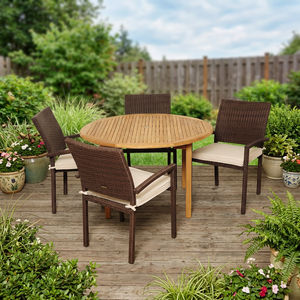 Conjuntos de Muebles de Jardín Modernos para Exteriores, Sillas y Mesas de Comedor de Mimbre de Resina, Ratán y Madera de Teca con Cojines Resistentes al Agua - Product Image 3