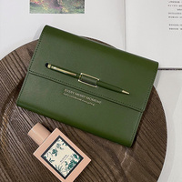 Cuaderno A5 y Juego de Bolígrafos con Logotipo Personalizado para Oficina, Carpeta de Anillas de Cuero PU, Hojas Sueltas, Diario Bonito para Chicas y Mujeres, Papelería