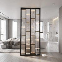 Cloison en verre trempé à texture aquatique rétroéclairée par LED personnalisée, cadre en métal noir, écran décoratif minimaliste de luxe léger, étanche