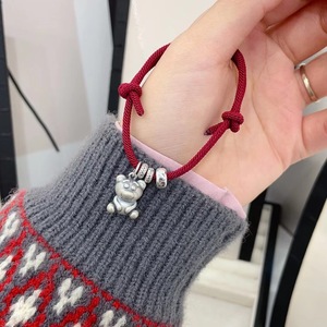 999 Pure Silver Teddy Bear Red <b>Rope</b> <b>Bracelet</b> Unisex Gift Jewelry - Product Image 5