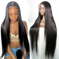 Perruque Lace Front Wig en vison naturelle, cheveux humains soyeux, lisses, 13x6, 40 pouces, magnifique, Transparent, hd