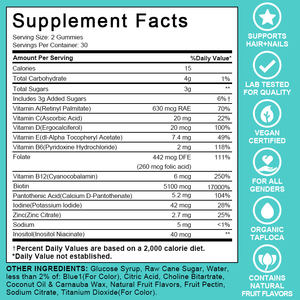 Blue Bear Multivitamin Croissance des cheveux Gommes à la biotine Vitamines lmprove Gommes pour la croissance de la peau et des ongles Suppléments - Product Image 3