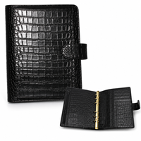 Couverture de carnet A5 en cuir croco noir |   Agenda en cuir PU de qualité supérieure |   Également disponible sans anneaux pour demi-lettre