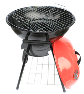 Barbecue au charbon de bois moderne et luxueux, portable, mobile, en fer chromé, en forme de pomme, sur chariot à deux roues, pour le camping en plein air, rouge - Product Image 3