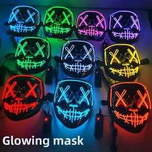 Masque LED lumineux en forme de fantôme pour Halloween, noir néon, en PVC, avec fil EL, effrayant et clignotant, pour cosplay et soirées rave - Product Image 3