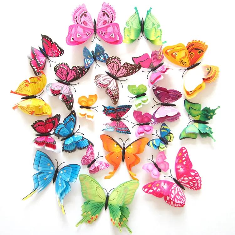 12Pcs Double Layer 3D Butterfly Wall Sticker on The Wall Home Decor Butterflies for Decoration Magnet Butterfly Fridge Stickers