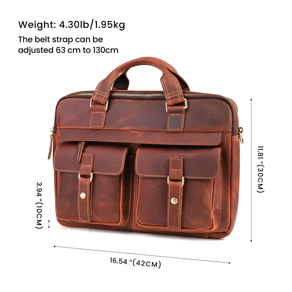 Designer Handbags Briefcases Business 2023 Premium Crazy Horse Leather 15.6 Inch Laptop Bags For Men