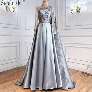 Serene Hill LA70985 Abiti da Sera in Raso Grigio a Maniche Lunghe Linea A, LA70505 Abiti da Cerimonia Verdi per Donne Taglia Piccola - Product Image 2