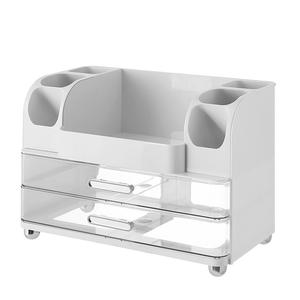 Organisateur cosmétique blanc crème avec tiroirs, boîte de rangement de maquillage de grande capacité pour soins de la peau et rouge à lèvres, organisateur de bureau - Product Image 4