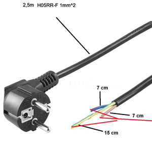 Cordon d'alimentation avec prise - Cordon d'alimentation à trois broches - Fil de prise à 3 conducteurs en cuivre pur - Cordon d'alimentation à extrémité coudée avec fils nus - Product Image 2