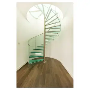 Prima escaliers en acier décoratifs personnalisés Invisible Stringer Escalier escargot Intérieur villa escalier circulaire intérieur bois bande de roulement h