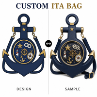 Sac à dos Ita personnalisé en forme d'ancre, bleu marine, en similicuir grainé, avec fenêtre transparente et breloque étoile dorée, style Kawaii