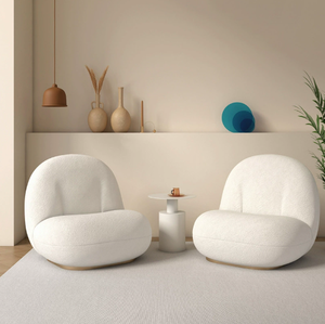 <span class=keywords><strong>Fauteuil</strong></span> lounge en laine d'agneau en tissu boucle blanche Chaise de loisirs en bois design moderne Canapé d'appoint <span class=keywords><strong>Fauteuil</strong></span> simple - Product Image 1