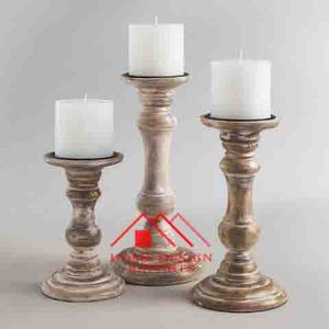 Lot de 3 bougeoirs en bois de mangue à vendre pour bar et restaurants à domicile - Product Image 3