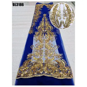 Afrika dantel kumaş 2021 yüksek kalite fantezi dantel düğün elbisesi/boncuklu dantel kumaş/gelinlik kumaşı
