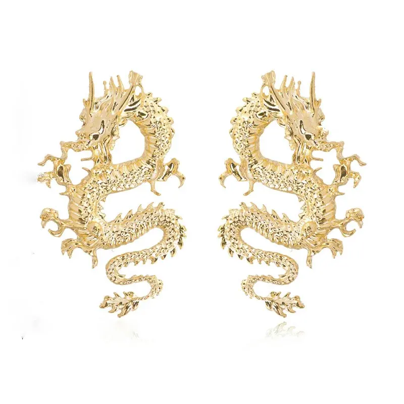 2023 New Punk Gold Silver Dragon Earrings Women Metal Personalized Exaggerated Chinese Dragon Year Big Earrings Jewelry