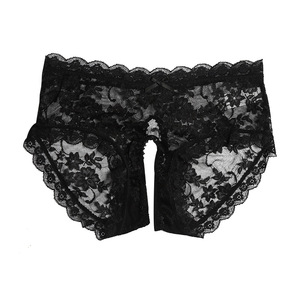 Sexy Lace Open Crotch Panties Black Plus Size Breathable Lingerie For Women - Product Image 4