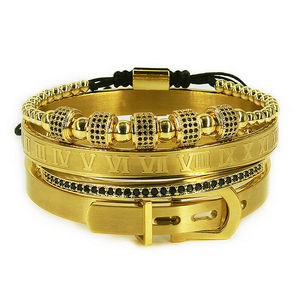 Ensemble de 4 Bracelets de luxe pour hommes, breloques en <span class=keywords><strong>macramé</strong></span>, en acier inoxydable, numérique romain, <span class=keywords><strong>manchette</strong></span>, boucle - Product Image 5